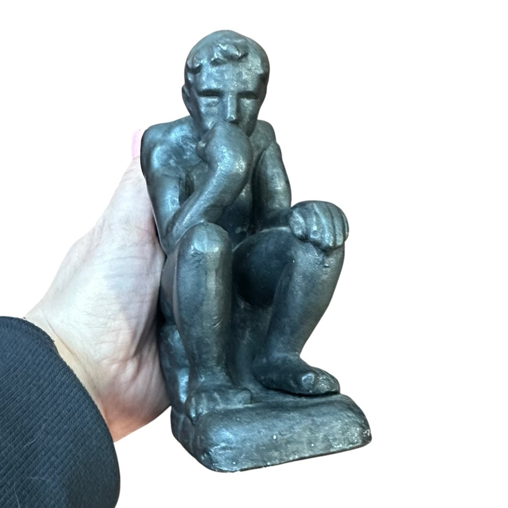 Vintage The Thinker Sculpture Set Ceramic Statue Figurine Book Ends Bookends - Picture 6 of 8